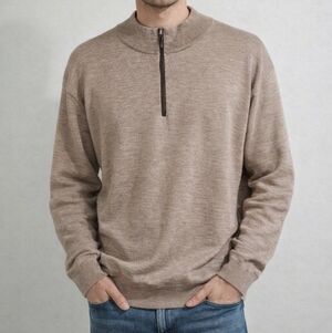 Peter Millar Merino Wool Quarter Zip Pullover Sweater Nappa Leather Trim XL